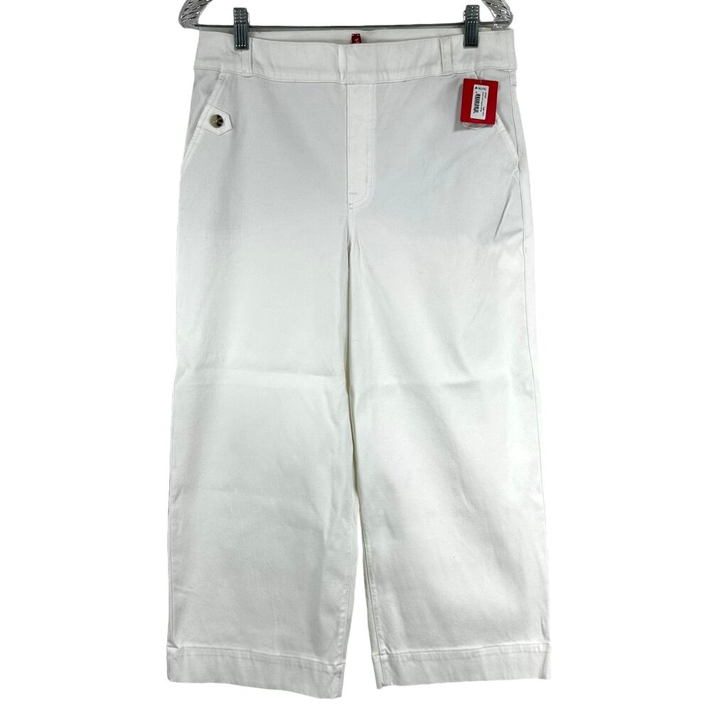 Spanx NWT Stretch Twill Cropped Pants Bright White Size XL Wide Leg Pull-On Jean